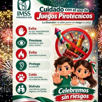 IMSS alerta por riesgos de pirotecnia en niñas y niños durante Fiestas Patrias
